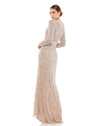 Mac Duggal Style #5124 Beaded long sleeve modest evening gown - Mocha back view