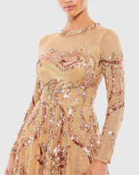 Copy of Long sleeve embellished modest evening gown - Platinum