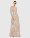 Copy of Long sleeve embellished modest evening gown - Platinum