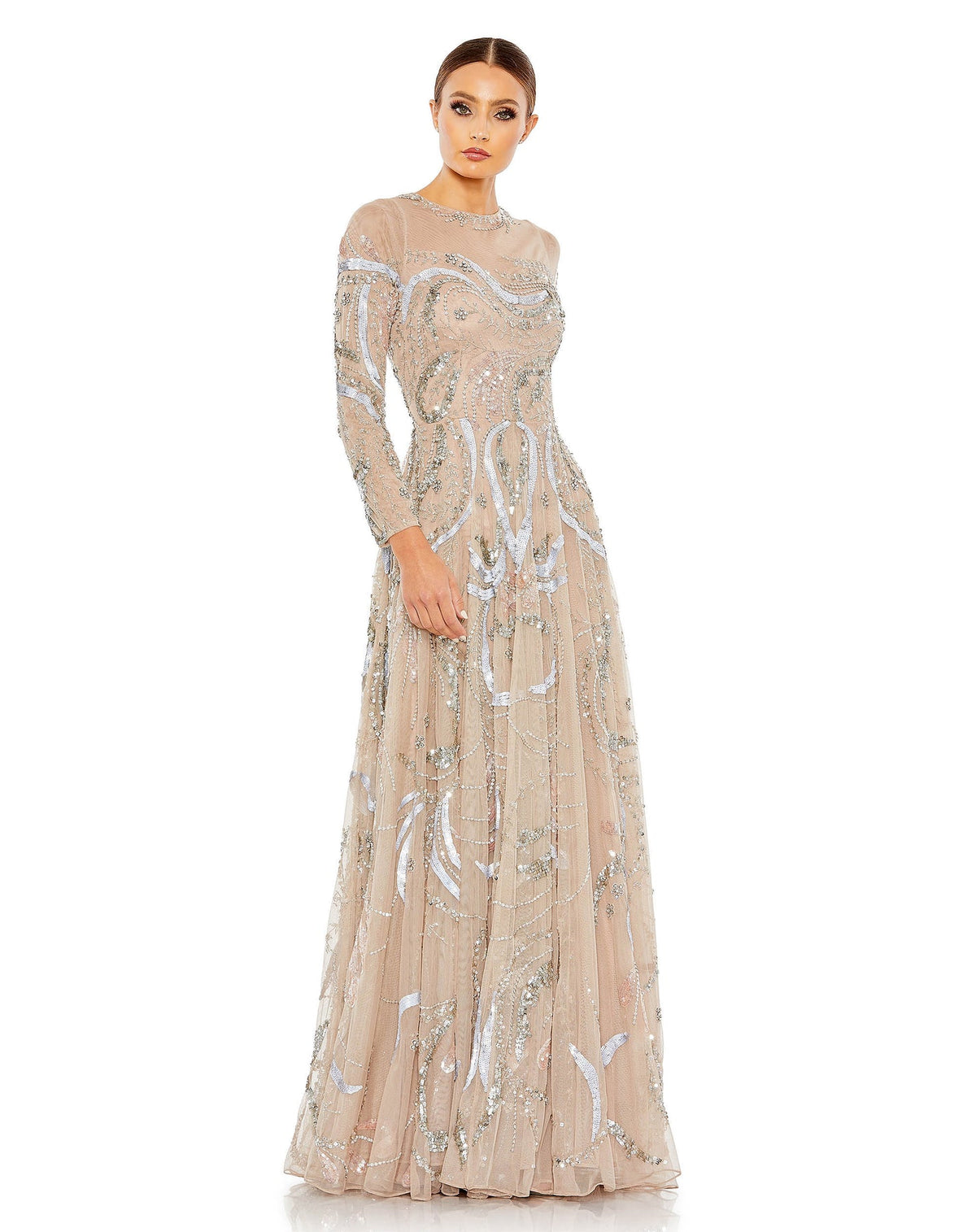 Mac Duggal, LONG SLEEVE EMBELLISHED ILLUSION EVENING GOWN, Style #5217, modest evening gown