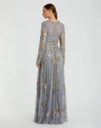 Copy of Long sleeve embellished modest evening gown - Platinum