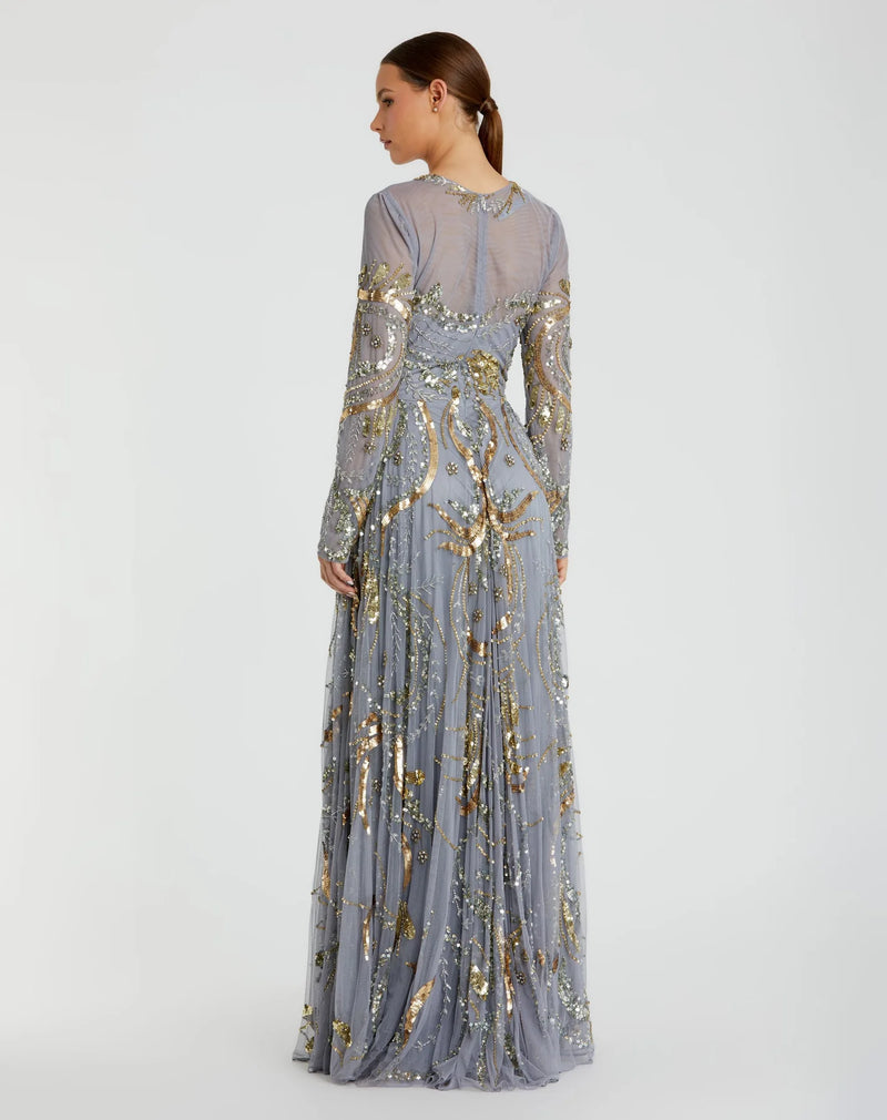 Copy of Long sleeve embellished modest evening gown - Platinum