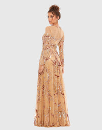 Copy of Long sleeve embellished modest evening gown - Platinum