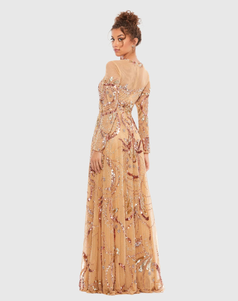 Copy of Long sleeve embellished modest evening gown - Platinum