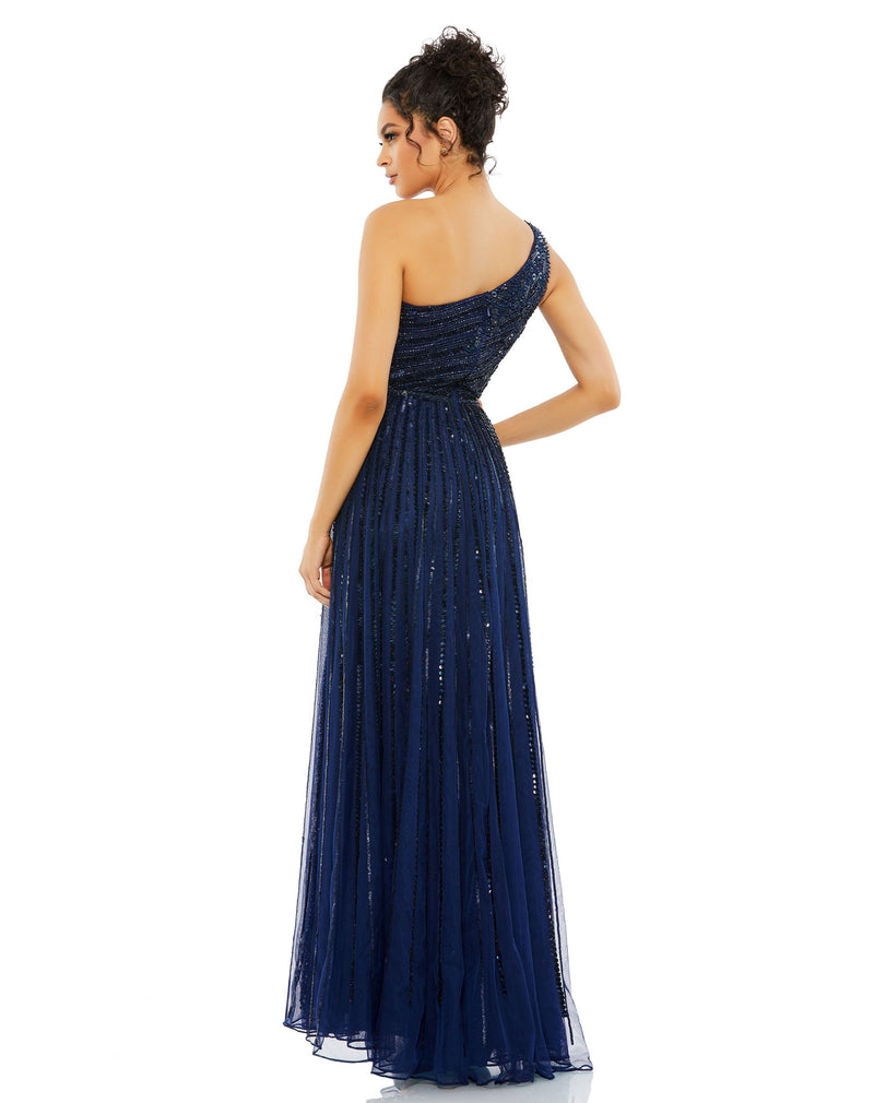 Embellished One Shoulder A-Line Gown - Copper