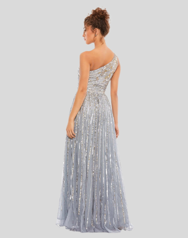 Embellished One Shoulder A-Line Gown - Midnight