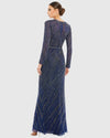 Long sleeve beaded column modest gown - Midnight