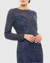 Long sleeve beaded column modest gown - Mocha