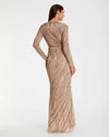 Long sleeve beaded column modest gown - Midnight