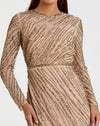 Long sleeve beaded column modest gown - Mocha