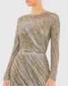 Long sleeve beaded column modest gown - Mocha