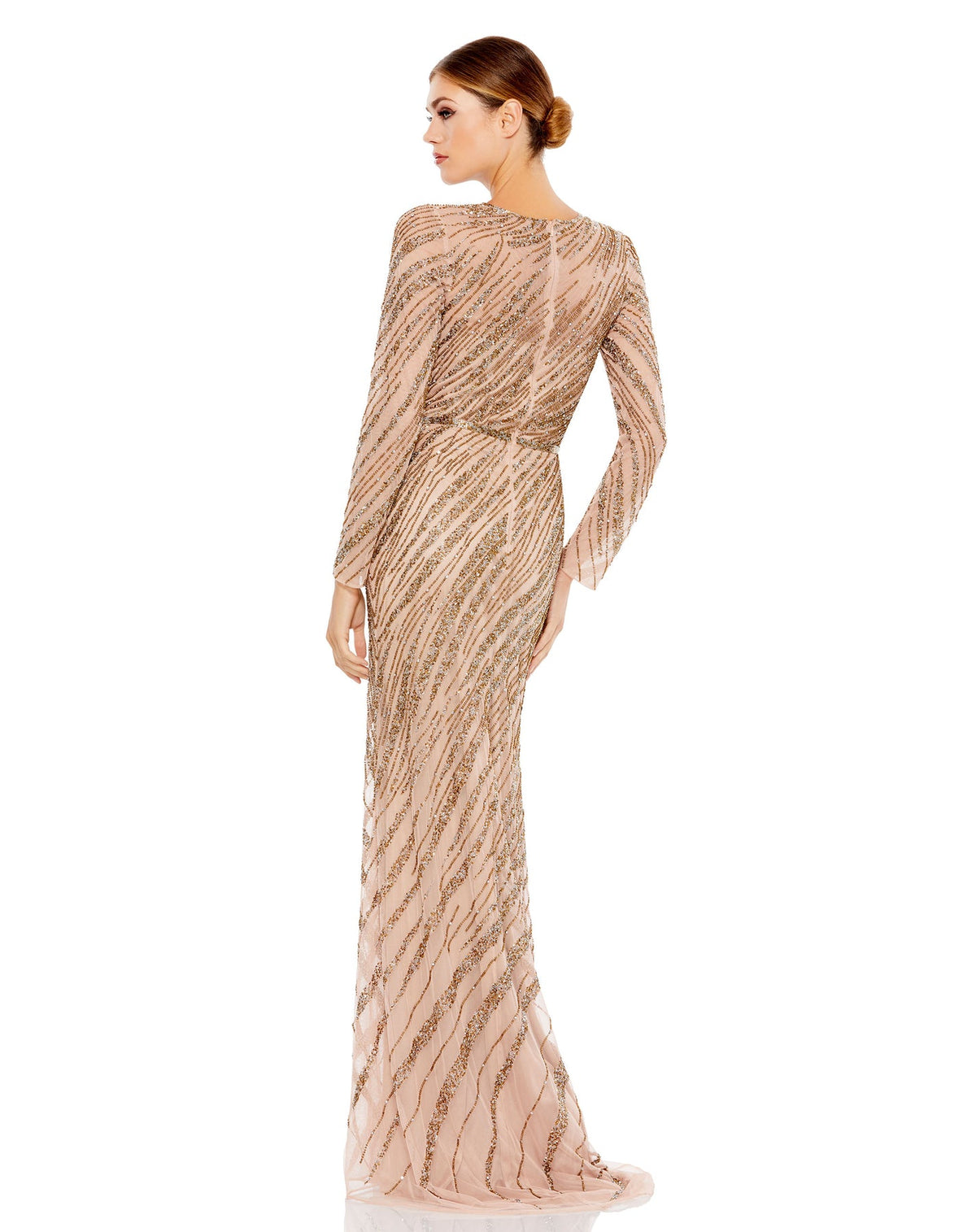 Long sleeve beaded column modest gown - Midnight