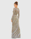 Long sleeve beaded column modest gown - Mocha