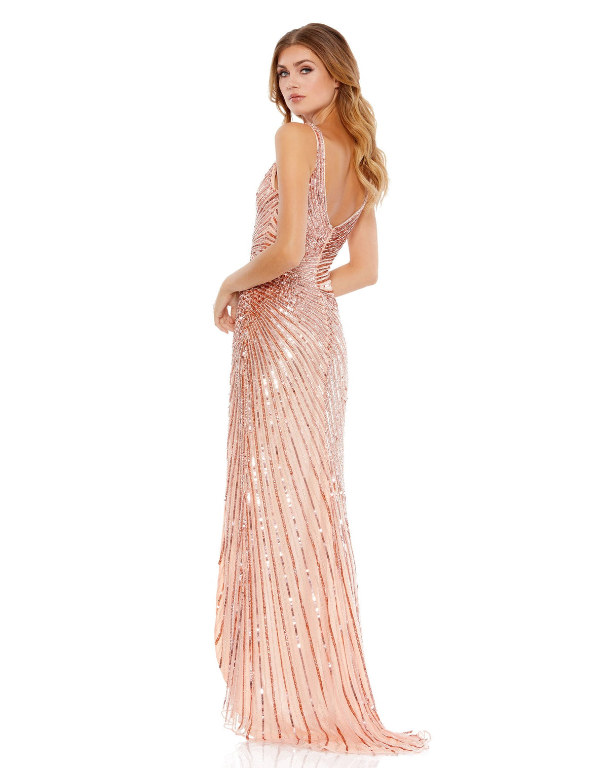 Sequin A Line Gown - Nude Silver