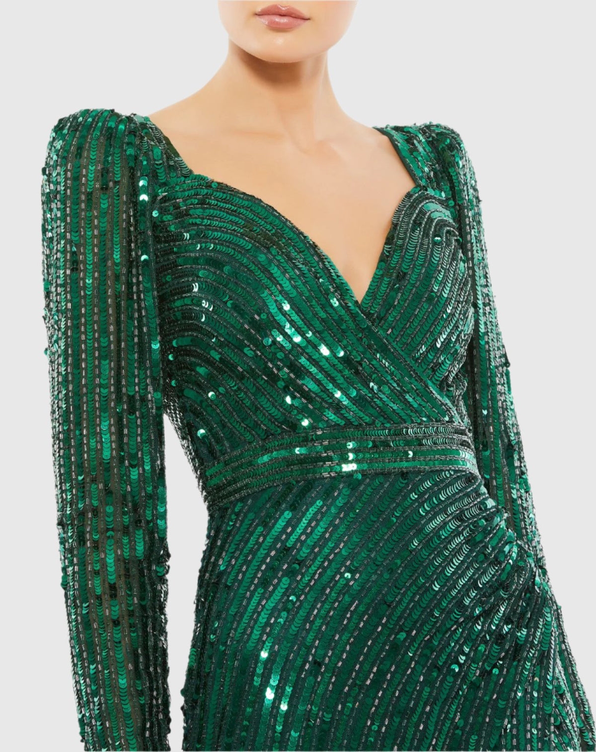 Sequined Sweetheart Long Sleeve Gown - Emerald