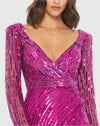 Sequined Sweetheart Long Sleeve Gown - Magenta