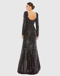 Sequined Sweetheart Long Sleeve Gown - Magenta