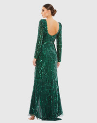 Sequined Sweetheart Long Sleeve Gown - Magenta
