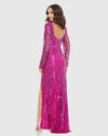 Sequined Sweetheart Long Sleeve Gown - Magenta