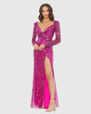 Sequined Sweetheart Long Sleeve Gown - Magenta