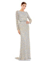 Mac Duggal Style #5437 Embellished long sleeve high neck gown - Silver