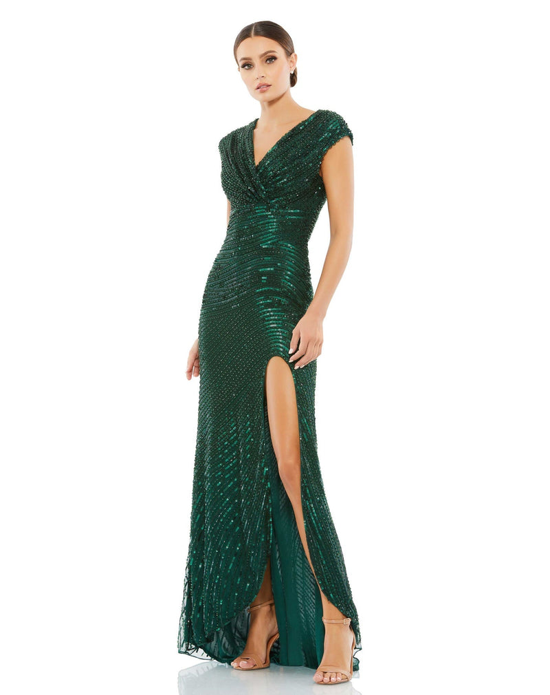 Mac Duggal Style #5441 Cap Sleeve Evening Gown - emerald green sequin