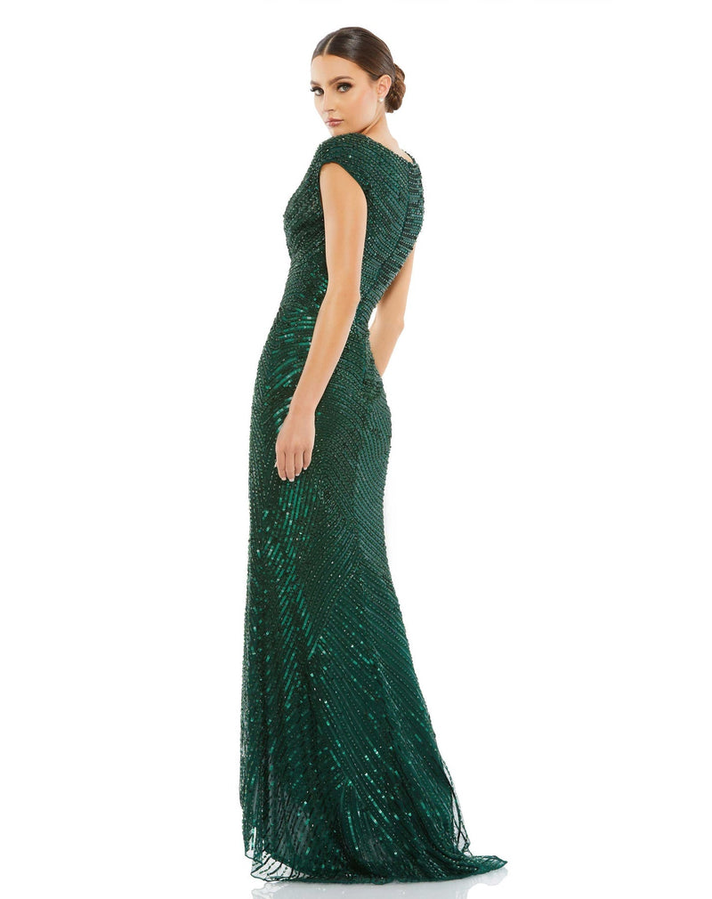 Mac Duggal Style #5441 Cap Sleeve Evening Gown - emerald green sequin side view
