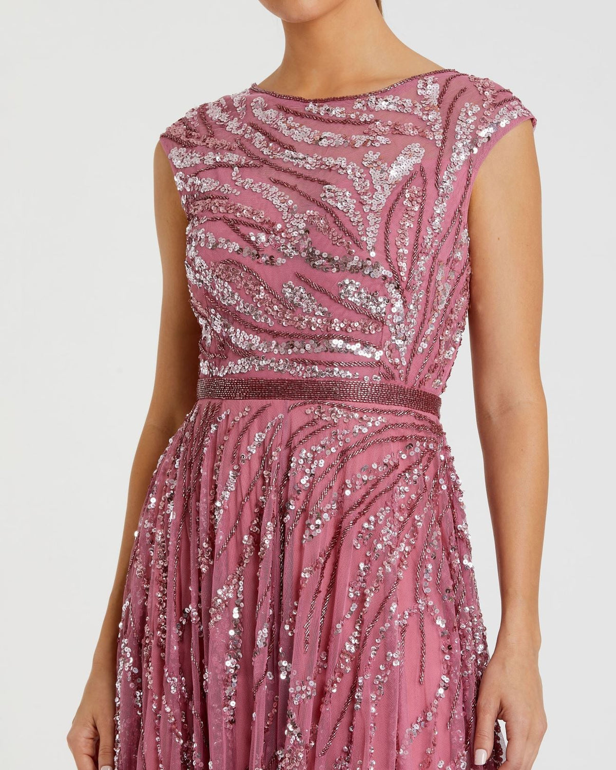 Cap Sleeve Embellished Evening Gown - Plum