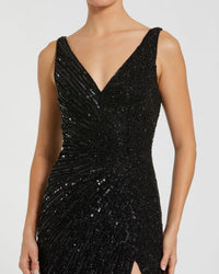 Black sequin dress on a white background