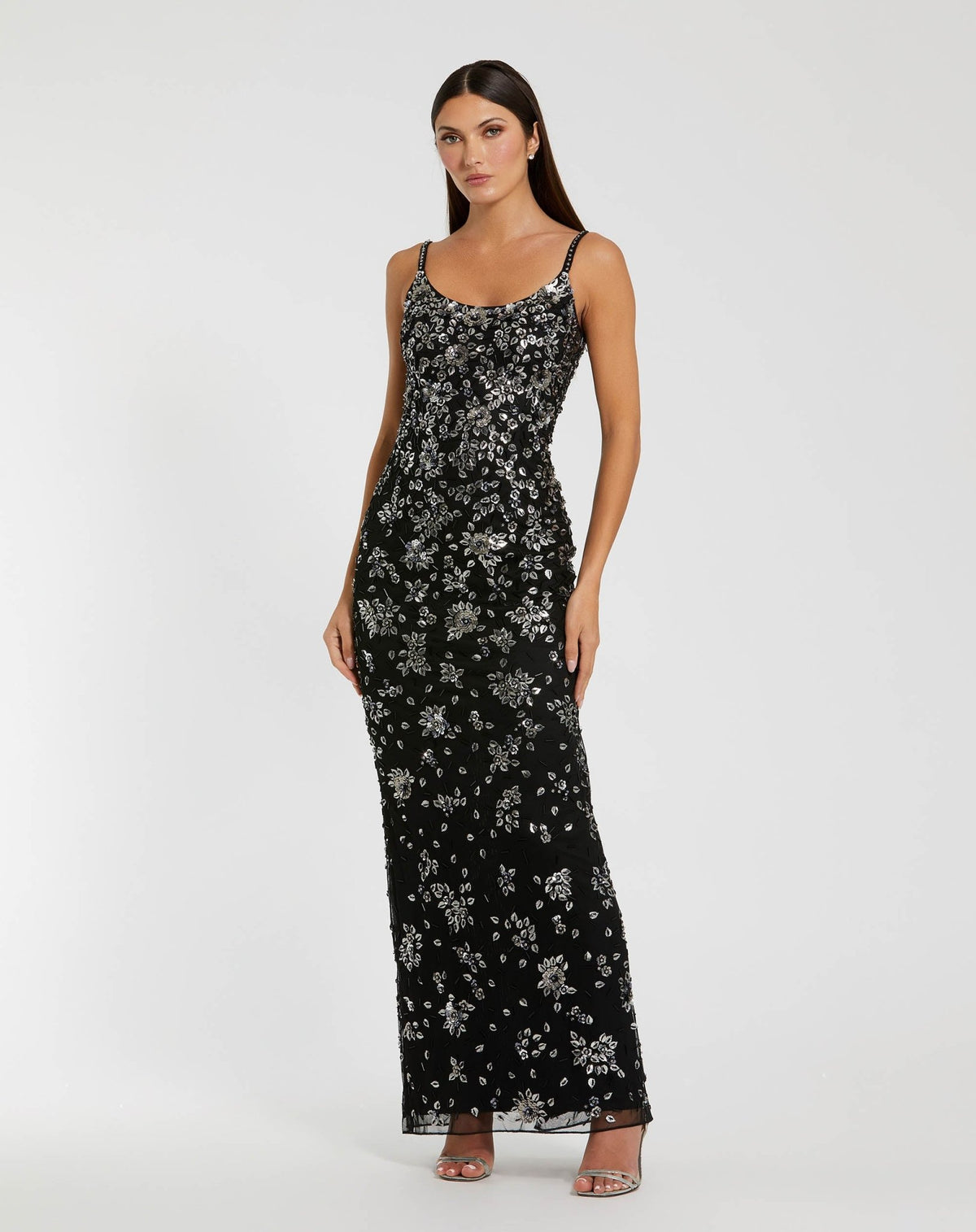 Mac Duggal # 5477Black Silver Spaghetti Strap Scoop Neck Beaded