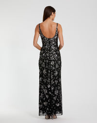 Black Silver Spaghetti Strap Scoop Neck Beaded Ankle Dress