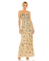 Floral embellished scoop neck evening gown - Slate grey