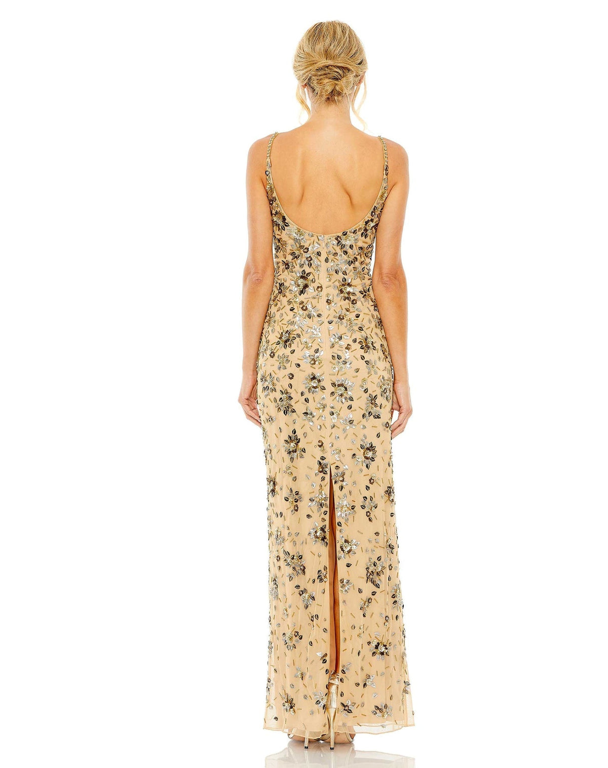 Mac Duggal Style #5477 Floral embellished scoop neck evening gown - gold back