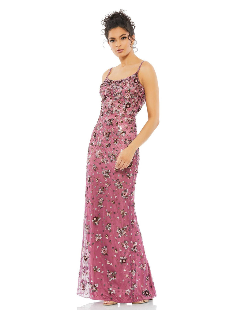 Mac Duggal Style #5477 Floral embellished scoop neck evening gown - Raspberry