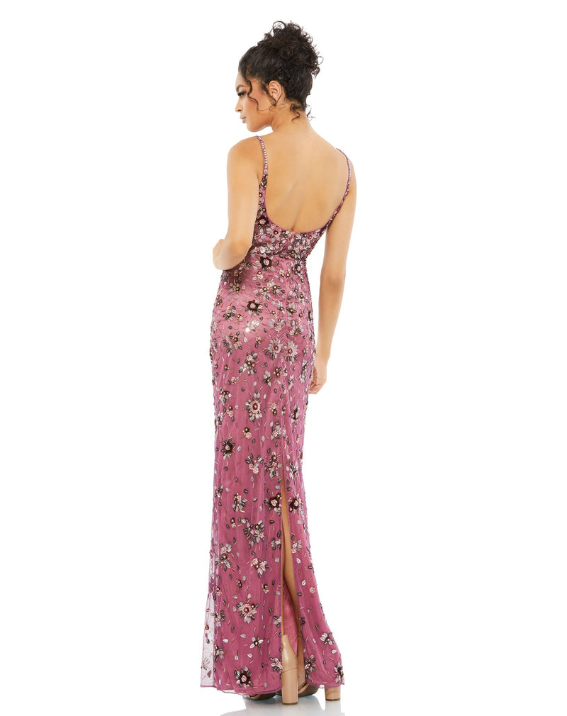 Mac Duggal Style #5477 Floral embellished scoop neck evening gown - Raspberry back