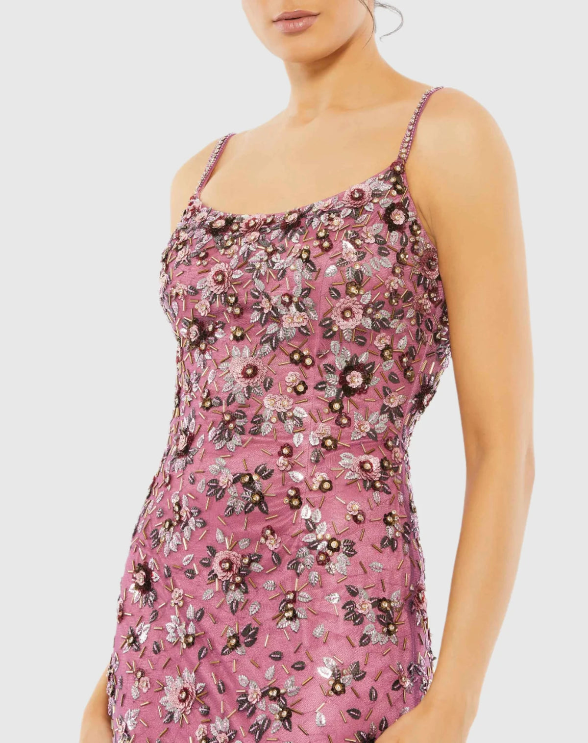 Floral embellished scoop neck evening gown - Raspberry