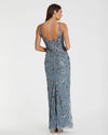 Floral embellished scoop neck evening gown - Slate grey