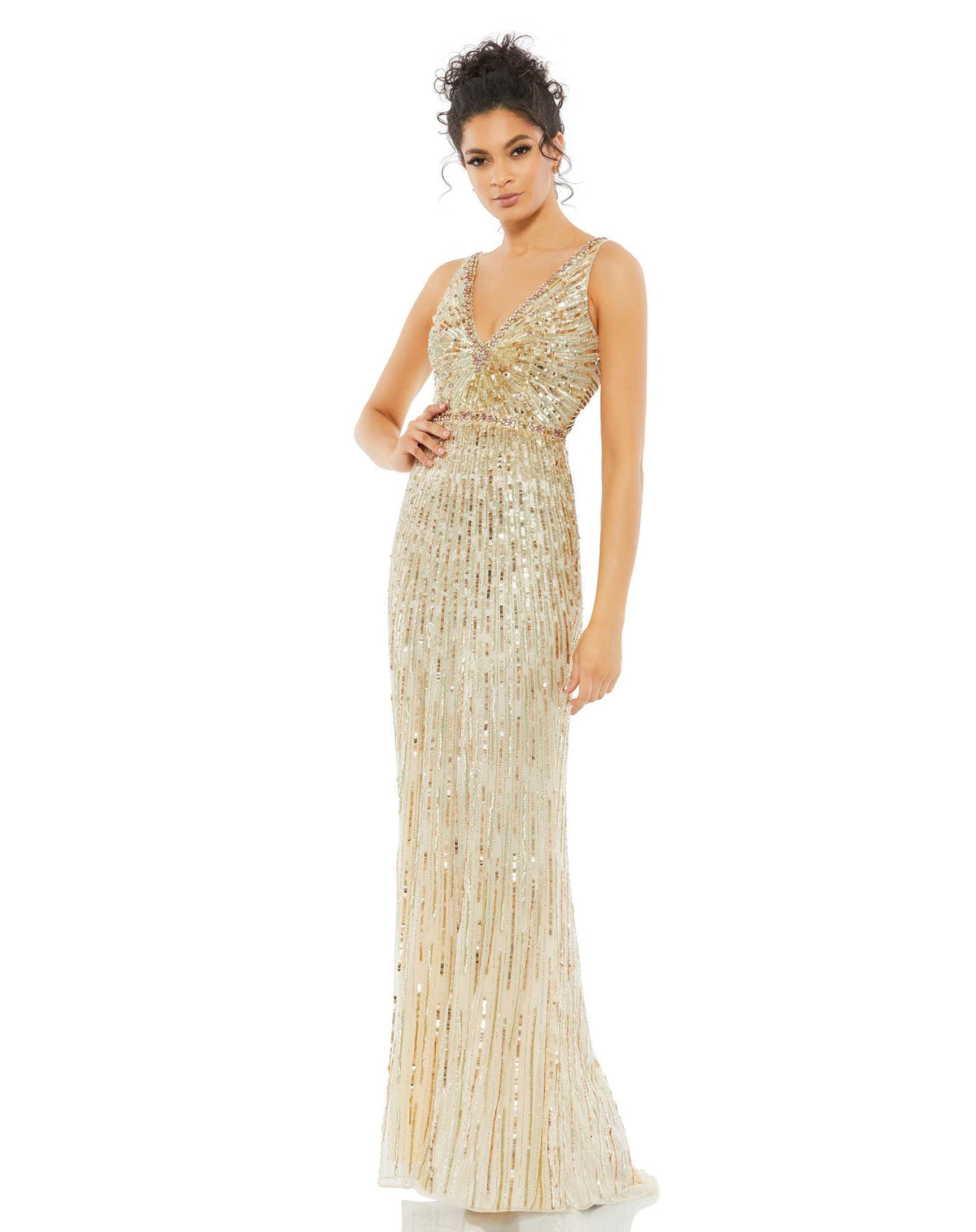mac duggal, SEQUIN EMBELLISHED ELEGANT SLEEVELESS EVENING GOWN, Style #5483, nude