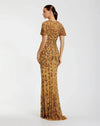 Embellished High Neck Flutter Sleeve Gown - Gold