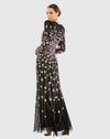 Embellished High Neck Long Sleeve Gown - Black