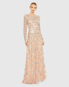 Embellished high neck long sleeve A-line modest gown - Charcoal