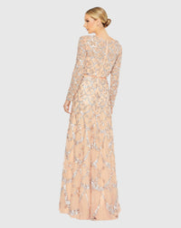 Embellished high neck long sleeve A-line modest gown - Charcoal