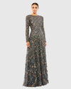 Embellished high neck long sleeve A-line modest gown - Charcoal