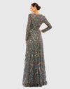 Embellished high neck long sleeve A-line modest gown - Charcoal