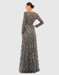 Embellished high neck long sleeve A-line modest gown - Charcoal