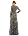 Mac Duggal Style #5496 Embellished illusion high neck long sleeve A-line gown - charcoal grey back
