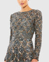 Embellished high neck long sleeve A-line modest gown - Charcoal
