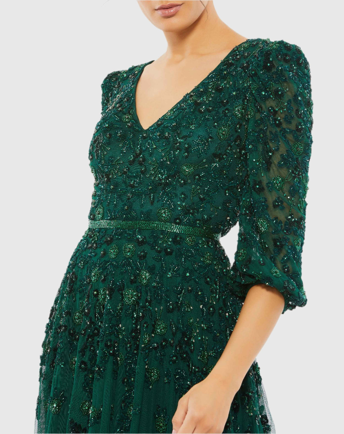 Embellished Long sleeve A line gown - Emerald