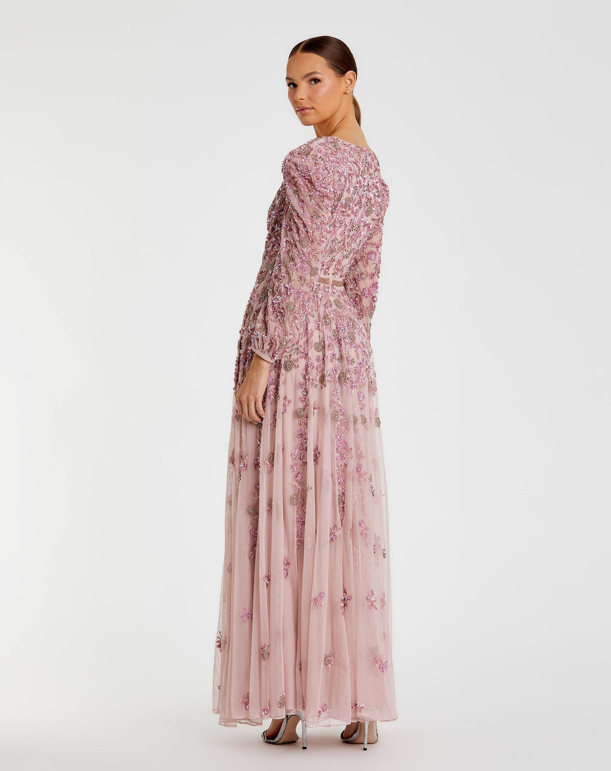 Embellished Long sleeve A line gown - Emerald