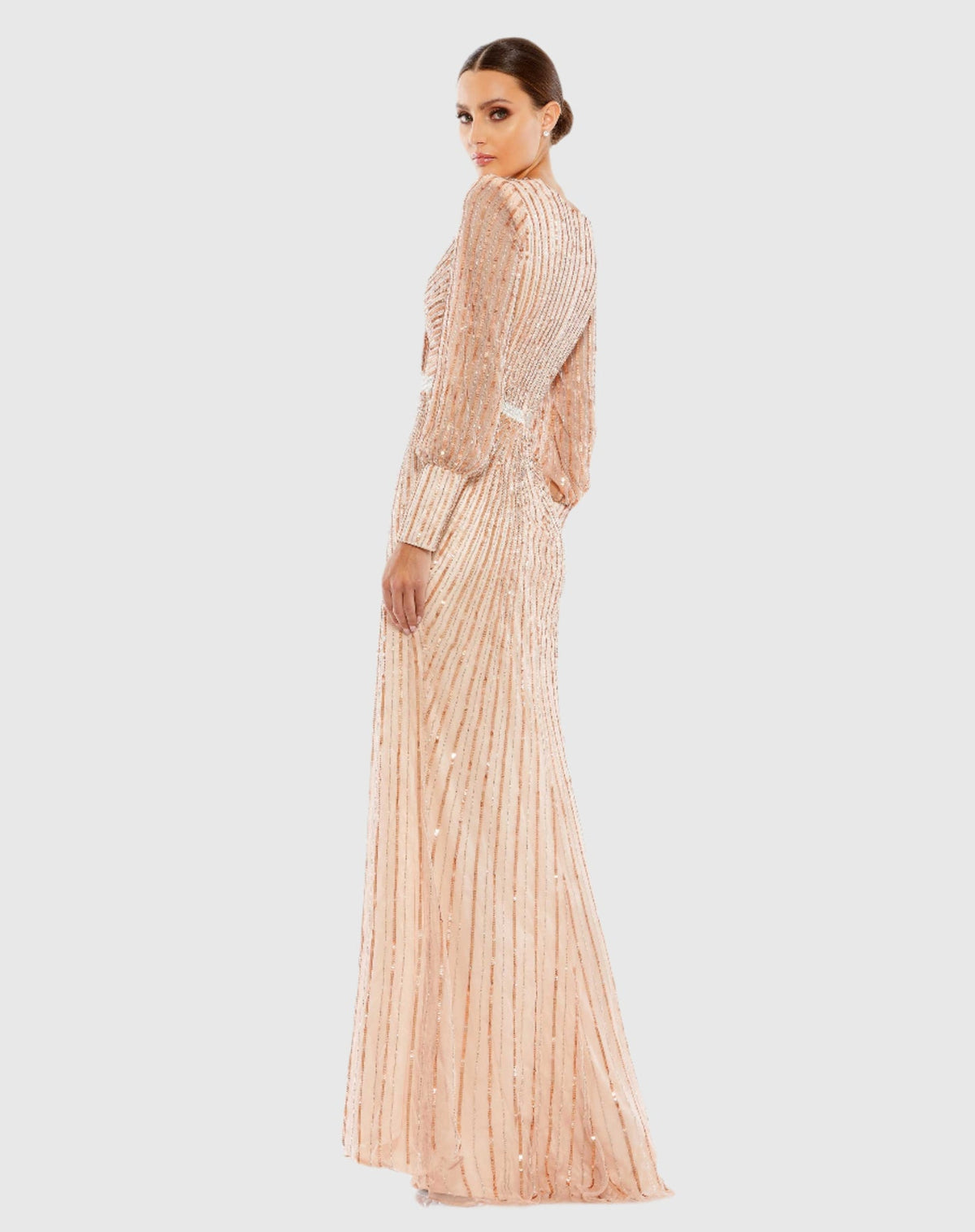 Sequin Long Sleeve Wrap Gown - Silver